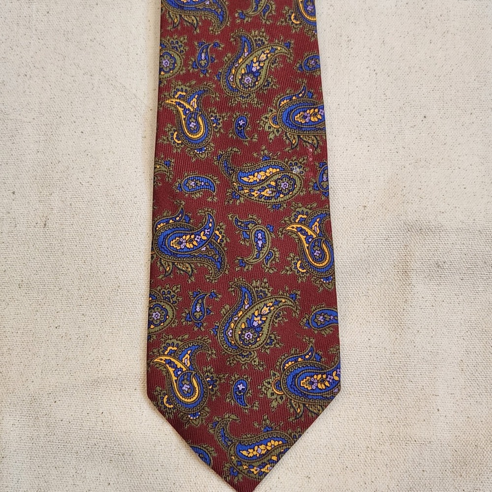 Massimo Bizzocchi Men's Silk Tie Burgundy Red Blue Yellow Paisley Pattern Italy